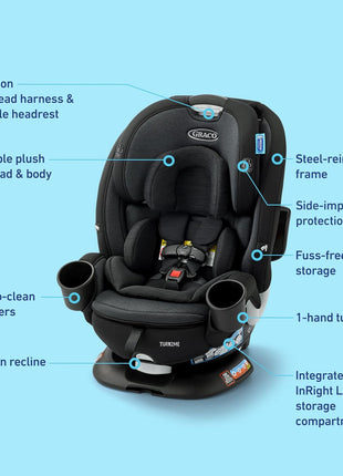 Graco Turn2Me 3-in-1 Rotating Convertible Car Seat, Cambridge, Rear-Facing Rotation Only, Forward-Facing Mode, Highback Booster Up to 100 lbs, Adjustable Headrest & Harness, Steel Reinforced Frame