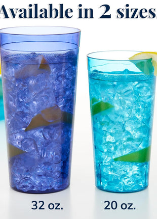 US Acrylic Cafe Plastic Reusable Tumblers (Set of 16) 20 ounce Water Cups Coastal Colors | Restaurant Style Drinking Glasses Value Set, Stackable, BPA free, Made in the USA | Top rack Dishwasher Safe