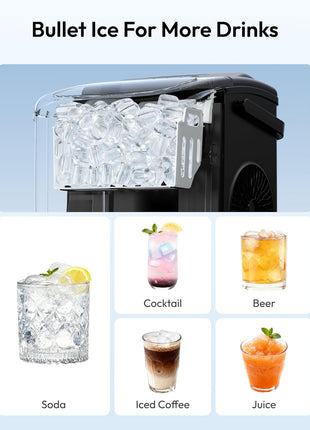 EUHOMY Countertop Ice Maker Machine with Handle, 26lbs in 24Hrs, 9 Ice Cubes Ready in 6 Mins, Auto-Cleaning Portable Ice Maker with Basket and Scoop, for Home/Kitchen/Camping/RV. (Black)