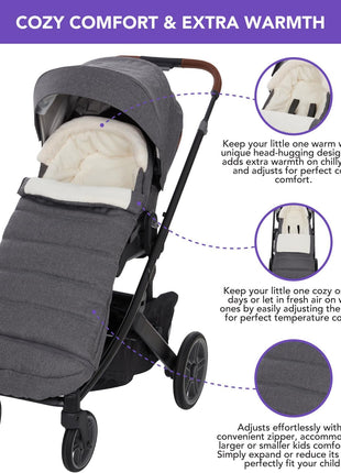 Bunting Bag for UPPAbaby Vista, V2, V3, Cruz, V2, V3 RumbleSeat, V2, V3 Ridge, Minu Strollers, Warm and Ultra-Plush Waterproof Stroller Footmuff, Extendable Winter Stroller Cover, Sleeping Bag