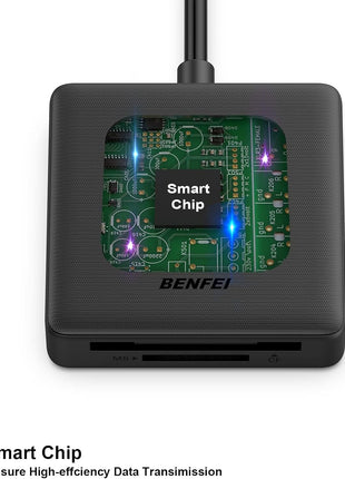 Memory Card Reader, BENFEI 4in1 USB 3.0 and USB-C to SD Micro SD MS CF Card Reader Adapter, 4 Cards Simultaneously Read and Write, Compatible with iPhone 15 Series, MacBook Pro/Air 2023, and More