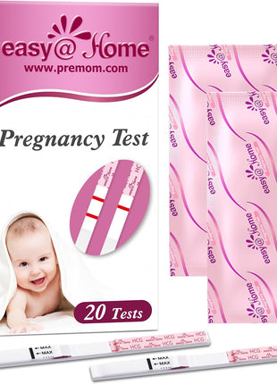easy@Home 20 Pack Pregnancy Test Strips: Early Detection hCG Test Kit | 20 Bulk Pregnancy Strips - Pruebas de Embarazo, Powered by Premom APP