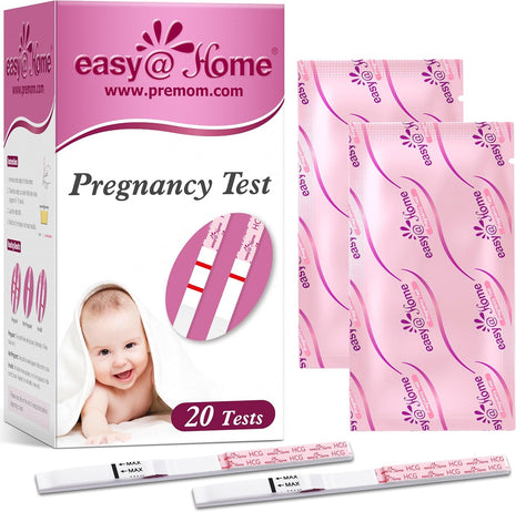 easy@Home 20 Pack Pregnancy Test Strips: Early Detection hCG Test Kit | 20 Bulk Pregnancy Strips - Pruebas de Embarazo, Powered by Premom APP