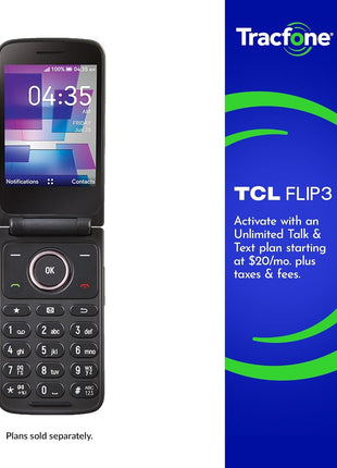 Tracfone, TCL FLIP 3, SIM Card Included Flip Phone (Locked to | 16GB, Stone Gray, 5MP Video Capable Camera, Locked [Sim Card Included - Separate Purchase Not Necessary]