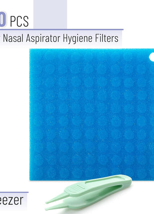Baby Nasal Aspirator Hygiene Filters with Tweezer, 100 Pack, Nasal Suction Filters for Babies