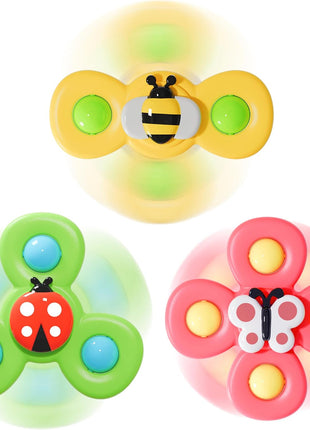 LiKee Strong Suction Cup Fidget Rotating Sensory Bath Toys for Baby Christmas Stocking Stuffers, Airplane Car Travel Table & Window Toys for Toddler Boys and Girls, 10+ Months