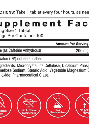 Force Factor Caffeine Pills 200mg, Boost Energy, Focus & Strength | Premium Quality Caffeine Tablets, Performance & Energy Support Supplement, 100 Tablets
