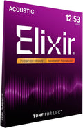 Elixir Strings, Acoustic Guitar Strings, Phosphor Bronze with NANOWEB Coating, Longest-Lasting Rich and Full Tone with Comfortable Feel, 6 String Set, Light 12-53