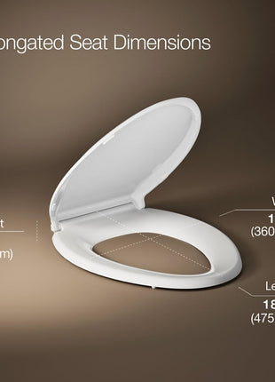 KOHLER 4636-RL-0 Cachet ReadyLatch Elongated Toilet Seat Slow Close, Soft Close Toilet Seat Quiet Lid, Contoured Grip-Tight Bumpers Installation Hardware, Apartment Essentials, White