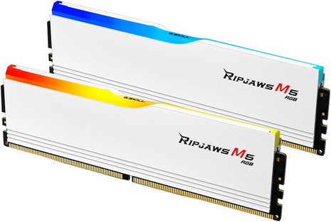 G.SKILL Ripjaws M5 RGB Series DDR5 RAM (Intel XMP 3.0 & AMD EXPO) 64GB (2x32GB) 5200MT/s CL40-40-40-83 1.10V Desktop Computer Memory U-DIMM - Matte White (F5-5200J4040A32GX2-RM5RW)