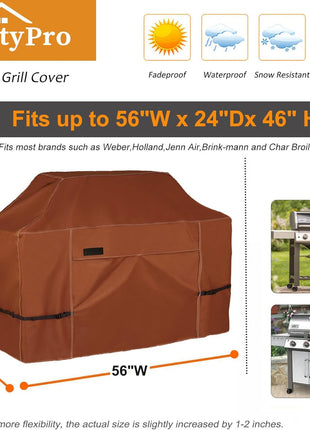 NettyPro BBQ Grill Cover 56 inch Heavy Duty Waterproof Outdoor 2-3 Burners Gas Grill Cover for Outside Weber, Char-Broil, Brinkmann, Nexgrill Barbecue, Brown