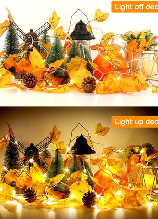 Fall Decor 2 Pack Lighted Fall Garland, Total 16.4ft 40 LED Thanksgiving Decorations Halloween String Lights, Friendsgiving Gift Thanksgiving Decor for Home Holiday Autumn Garland Indoor