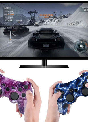 Wireless Controller for PS-3 Motion Sense Double Vibration Upgraded Gaming Remote for Play 3 with Charging Cord (Transparent Green and Transparent Blue)