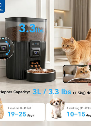 PAPIFEED Automatic Cat Feeder and Water Fountain Stainless Steel, WiFi Timed Auto Cat Feeder with Camera & App, Cat Food & Water Dispenser, Quiet Pet Drinking Fountain with LED, Smart Dog Feeder Set