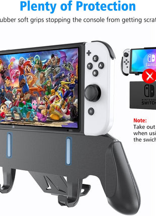 OIVO Switch Grip with Upgraded Adjustable Stand, Asymmetrical Grip with Adjustable Stand and 5 Game Slots-4 Thumb Caps Included