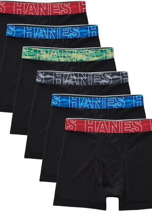 Hanes Boys' Big Performance Tween Boxer Briefs Underwear, Assorted Prints & Solids, 6-Pack, Blue/Grey-6 Pack