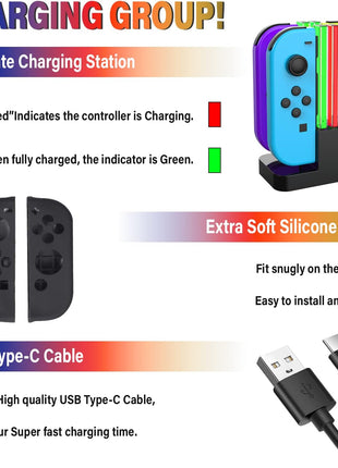 Deruitu Switch Accessories Bundle Compatible with Nintendo Switch, Kit with Carrying Case, Screen Protector, Compact Playstand, Game Case, Joystick Cap, Charging Dock,Steering Wheel, (18 in 1)