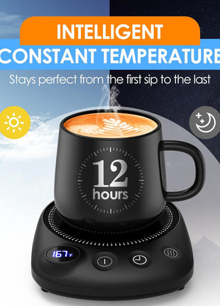 Coffee Mug Warmer - Fastest Heating & Highest Temperature, Coffee Cup Warmer for Desk Auto Shut Off, 4 Temp Settings & 1-12H Timer, Smart Electric Beverage Warmer for Coffee, Tea (Black)