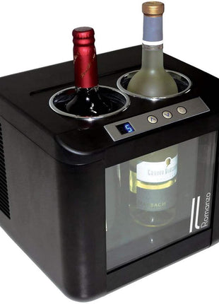 Vinotemp 2-Bottle Wine Chiller Refrigerator with Open Countertop Freestanding Design, Electric Wine Cooler with Adjustable Temperature Control, 2-Bottle, Black