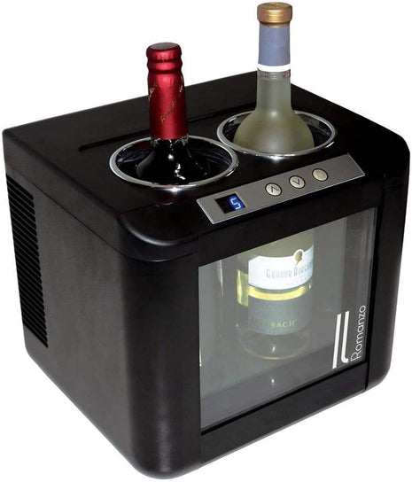 Vinotemp 2-Bottle Wine Chiller Refrigerator with Open Countertop Freestanding Design, Electric Wine Cooler with Adjustable Temperature Control, 2-Bottle, Black