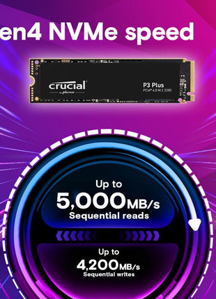 Crucial P3 Plus PCIe Gen4 NVMe 1TB SSD, Up to 5,000MB/s Read, Laptop & Desktop (PC) Compatible, Solid State Drive – CT1000P3SSD8