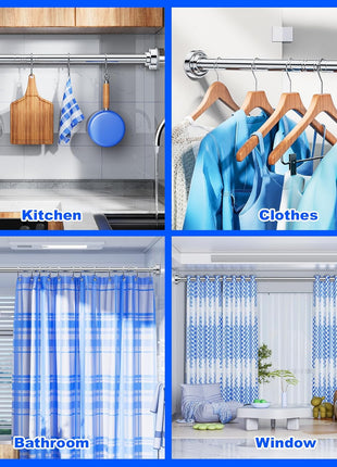 Ausemku Shower Curtain Rod Tension - 32-80 Inch Never Rust Non-Slip Spring Tension Curtain Rod No Drilling Stainless Steel Curtain Rod Use Bathroom Kitchen(Silver)