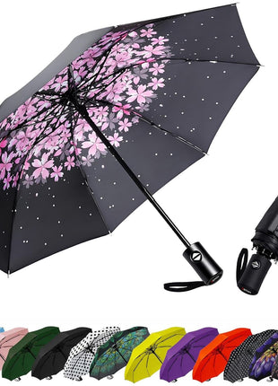 SIEPASA Compact Travel Umbrella - Windproof Auto Open/Close, Small Folding Umbrella for Rain - Lightweight & Durable with Fiberglass Frame, Waterproof Canopy - Fits Backpack, Purse, Suitcase. (Black)