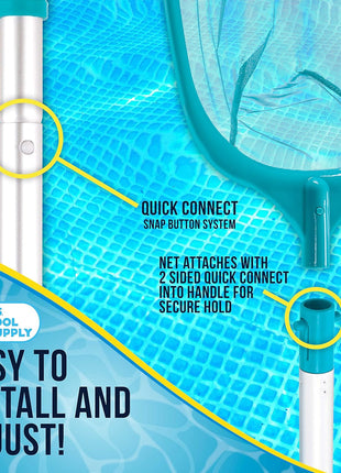 U.S. Pool Supply Swimming Pool 5 Foot Leaf Skimmer Net with 4 Aluminum Pole Sections - 6 inch Deep Ultra Fine Mesh Netting Bag Basket for Fast Cleaning of The Finest Debris - 60 inch Long, Clean Spas, Ponds