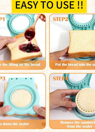 CHICHAUS Uncrustable Sandwich Maker, Sandwich Pocket Circle Shape Cutter & Sealer for Kids Breakfast and Lunchboxes, Light Blue, 3.7Inch