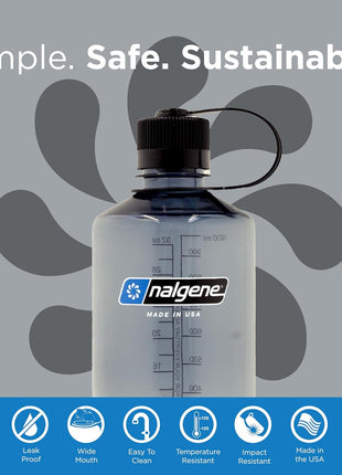Nalgene Leak Proof Tritan BPA-Free Water Bottle - 32 oz Narrow Mouth - Made in the USA for Outdoor Use & Daily Hydration (Grey)