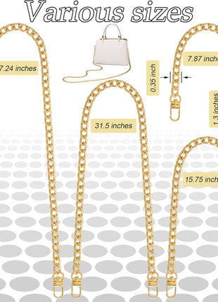 4 Sizes Flat Purse Chain Strap Crossbody Bag Replacement Strap with Metal Buckles(47.2/31.5/15.7/7.9 Inches, Gold)