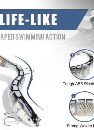 TRUSCEND Easy Catch Swimmax with BKK Hooks, Magic Noisy Wiggling and Vibrating Actions for More Bites, Lifelike Fishing Lures for Bass Trout Walleye Crappie, Strongest Dyneema Fiber Jointed Swimbaits