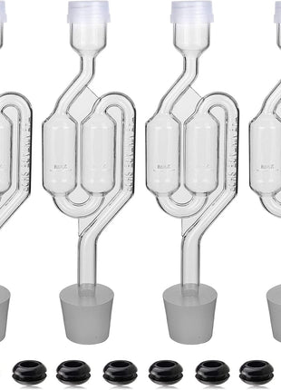 Bubble Airlock Set, 4 Airlocks for Fermenting, 4 Drilling #6 Stoppers and 8 Airlock Grommets, Used for Brewing Wine, Beer, Sauerkraut, Pickles, Etc. Fermentation Bubbler Airlock