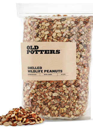 Old Potters Wildlife Shelled Peanuts, 10 lbs for Birds, Squirrels, and Wildlife. USA Grown Non-GMO, Organic Small Farm, Raw Shelled Peanuts. Wildlife Grade.