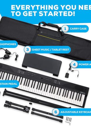 Alesis 88 Key Keyboard Piano with 480 Sounds, Speakers, USB MIDI, Carry-Bag, Stand, Headphones, Pedal and Piano Lessons for Beginners