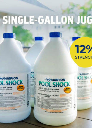 CPDI Champion 4-Pack Pool Shock Liquid Chlorine, 12.5 Sodium Hypochlorite, 1 Gallon – Ready-to-Use Treatment for Clear Water and Algae Control in Above Ground & Inground Swimming Pools