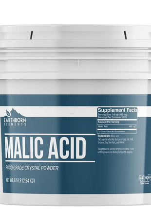 Earthborn Elements Malic Acid Powder, 1 Gallon Bucket, Used in Food, Drinks & Candy, Resealable Container (6.5 Pound)