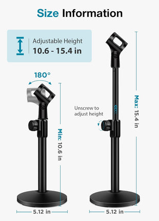 InnoGear Desktop Microphone Stand, Upgraded Adjustable Table Mic Stand with Mic Clip and 5/8 inch Male to 3/8 inch Female Screw for Blue Yeti Snowball Spark & Other Microphone