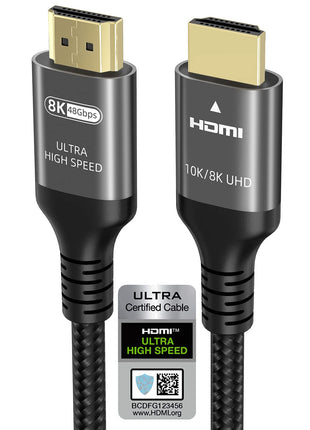 Ubluker 10K 8K 4K HDMI Cable 48Gbps 6.6 FT, Certified Ultra High Speed HDMI庐 Cable 4K 240Hz 144Hz 120Hz 8K60Hz 0.01ms HDR10+ eARC HDCP2.3 Netflix Roku TV PC Monitor Projector PS5 Xbox