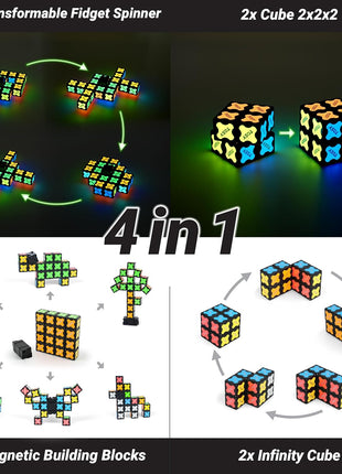TOSY Magnet Fidget Spinner Mini - 8 Blocks, 3 in 1 Toy: Transformable Fidget Spinner, Infinity Cube, 2x2 Puzzle Cube, Stress Relief, STEM Sensory Magnet Tiles Birthday Gift for Kids/Boys/Girls/Adults