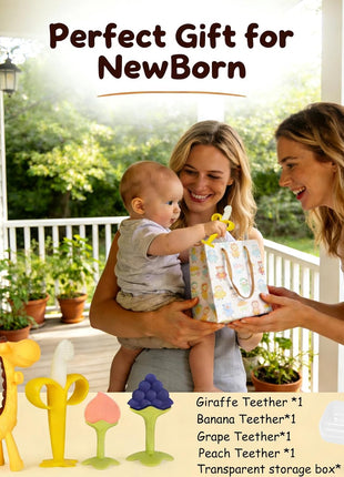 Baby Teething Toys 3-6 Months, Baby Chew Teether Toys | BPA Free, Babies Teething Relief, Banana Toothbrush, Fruit Shape Giraffe Newborn Teether Toy Gift for Boy and Girl