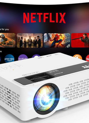 TMY 1080P Mini Projector, Built in Netflix app, 2-way Bluetooth, WiFi6 | Portable home theater, indoor/outdoor movies, Compatible with TV Stick/Roku/Phone/PC/PS/DVD/HDMI/USB