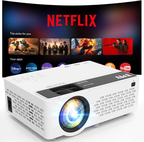 TMY 1080P Mini Projector, Built in Netflix app, 2-way Bluetooth, WiFi6 | Portable home theater, indoor/outdoor movies, Compatible with TV Stick/Roku/Phone/PC/PS/DVD/HDMI/USB