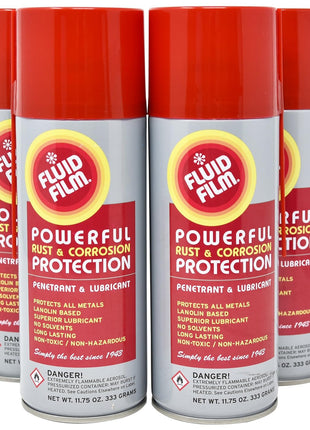 Fluid Film Rust & Corrosion Protection, Metal Surface Penetrant & Lubricant, Marine, Automotive, Industrial, Home, 11.75 Oz Aerosol Spray (Pack of 6)