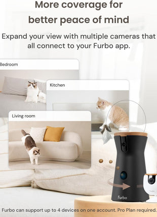 Furbo 360° Cat Camera + Mini [New Subscription Required at Setup] 2-Camera Bundle Nanny Subscription: Cat Safety & Home Security Alerts, Pet Camera with Speaker, Phone App & Night Vision