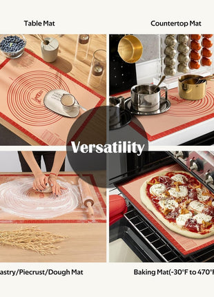Non-slip Silicone Pastry Mat Extra Large with Measurements 28''By 20'' for Silicone Baking Mat, Counter, Dough Rolling, Oven Liner,Fondant/Pie Crust By Folksy Super Kitchen Red