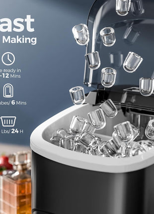 Electactic Ice Makers Countertop,26Lbs/24H,9 Cubes in 6 Mins,Portable Ice Maker Machine with Self-Cleaning,2 Sizes of Bullet Ice,Perfect for Home Kitchen(Black)
