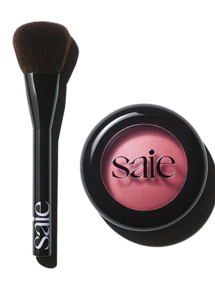 Saie Blush & Brush Duo - SuperSuede Baked Blush in Grazie (.01 oz) & Powder Blush Brush - Talc-Free, Moisturizing Blush with Vegan, Fluffy Brush for Seamless Application
