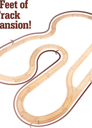 Wooden Train Track 52 Piece Set-18 Feet Of Track Expansion - 5 Distinct Pieces - 100% Compatible with All Major Brands Including Thomas Wooden Railway System: Screen Free Christmas Gift For Toddlers
