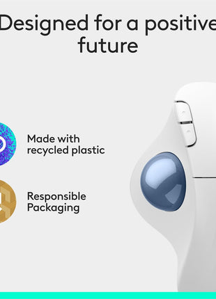 Logitech Ergo M575S Wireless Trackball Mouse, Wireless Ergonomic Mouse with Bluetooth and Encrypted Dongle, Comfortable Thumb Control, Precise and Smooth Tracking, for PC/Mac - Off-White Blue Ball
